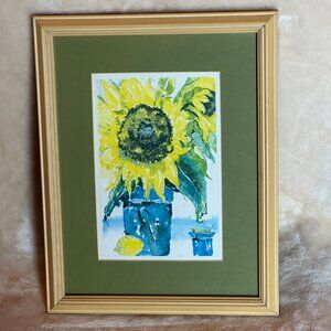 Sunflower Watercolor Original Signed Print Framed